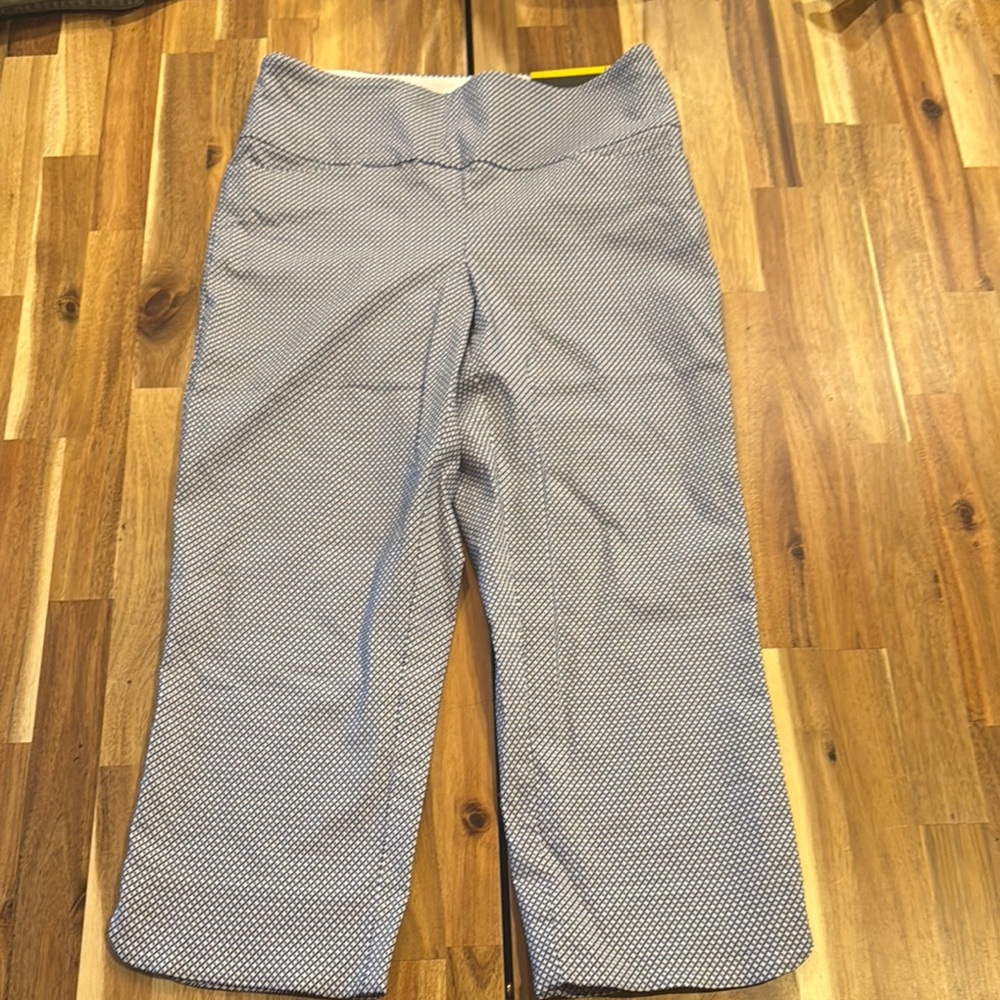 NWT Stylish Blue and White Patterned Capri Pants